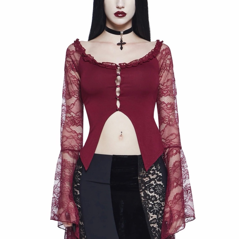 Dolls Kill Burgundy Lace Top
